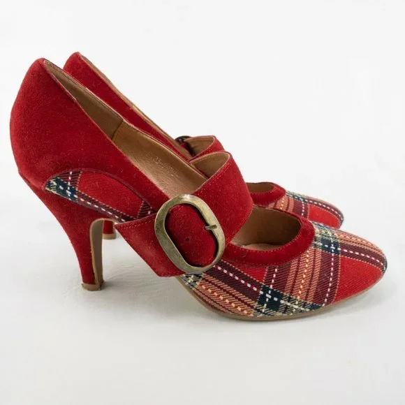 Red Plaid Mary Jane Heels - Picture 7 of 10